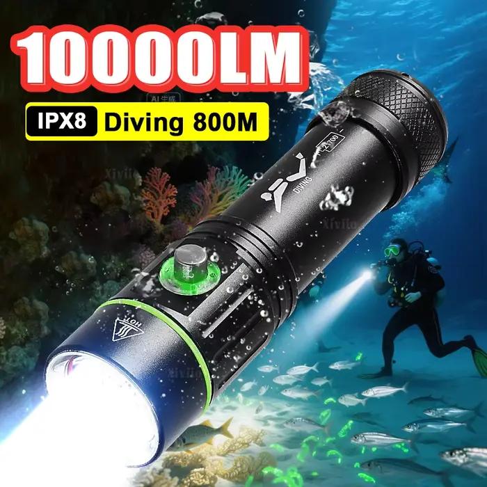 Lampe de poche de plongée LED professionnelle 10000LM torche tactique IPX8 lanterne sous-marine étanche plongée sous-marine 800M lampe puissante