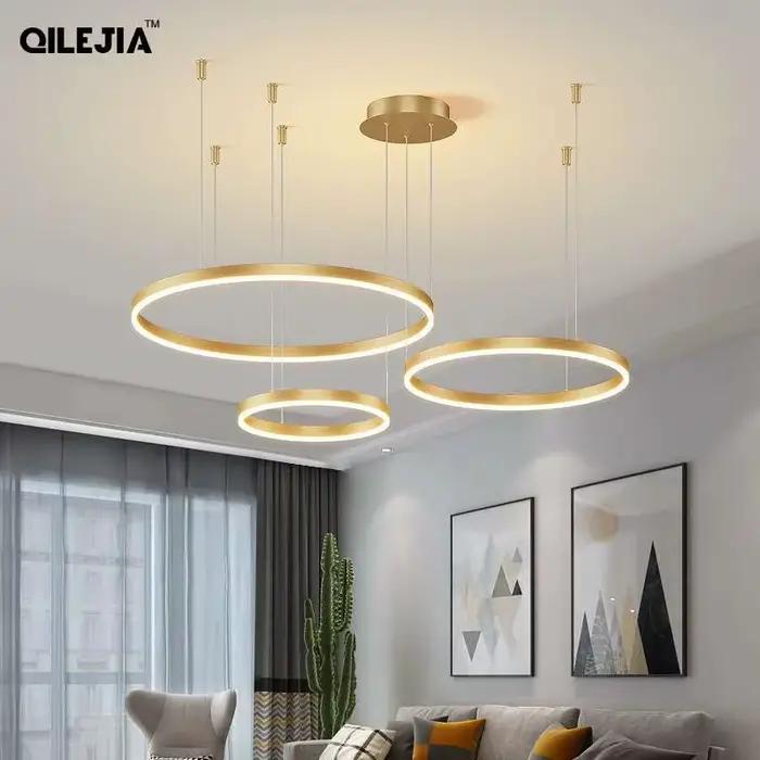Plafonnier LED en Forme d'Anneaux Brossés au Design Moderne, Éclairage d'Nik, Luminaire Décoratif de Plafond, Idéal pour un Salon, une Chambre à Coucher, Couleur Or ou Noir