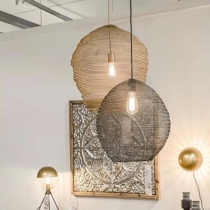 Wabi Sabi fer suspension pour Table de cuisine île salle à manger chambre tissé treillis métallique Art lustre LED décor lampe suspendue