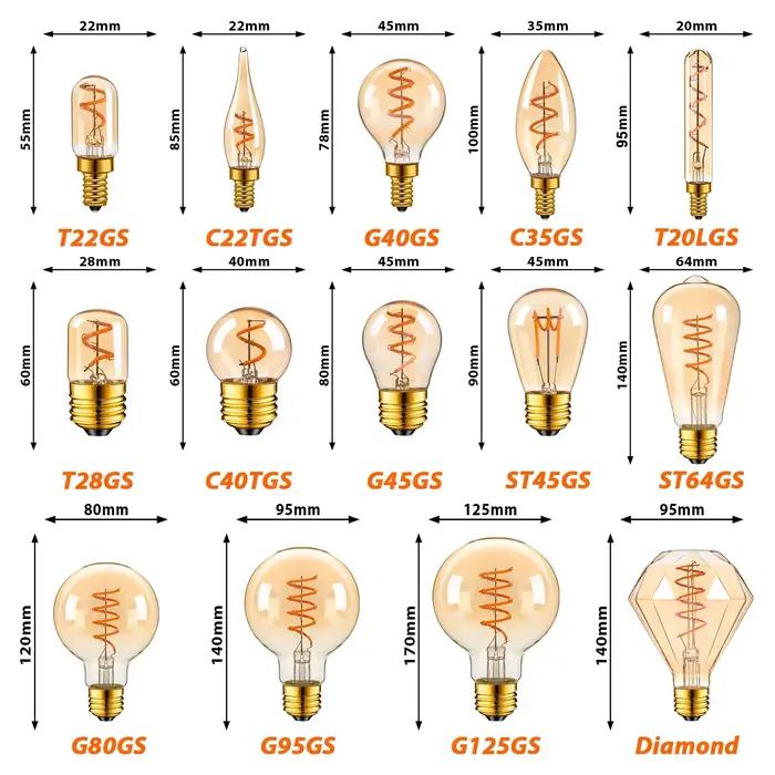 Ampoules LED à filament spiralées E14 E27 globe vintage doré pour salon chambre à coucher occasions spéciales