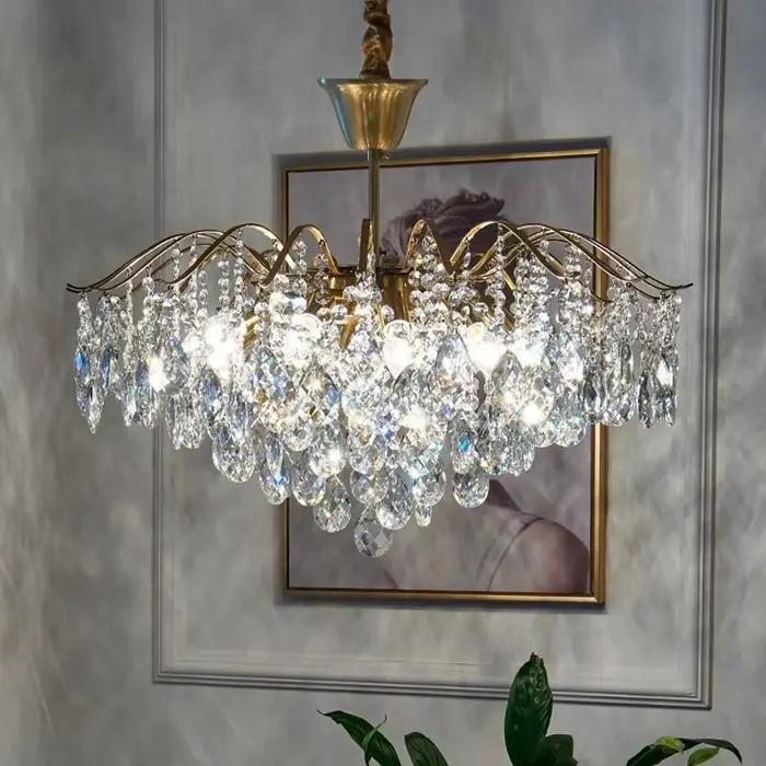 Lampe à suspension de plafond en cristal français de luxe Lustre Led plafonnier salon lumières lustres Table à manger lumière