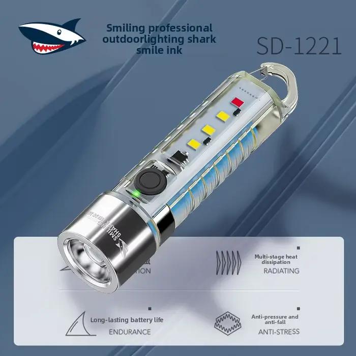 Smile Shark – Mini lampe de poche LED Rechargeable, lumière forte, porte-clés multifonctionnel Super lumineux, avertissement extérieur pour la maison, nouvelle collection
