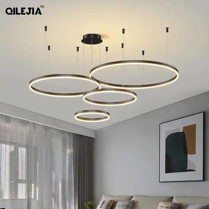 Plafonnier LED en Forme d'Anneaux Brossés au Design Moderne, Éclairage d'Nik, Luminaire Décoratif de Plafond, Idéal pour un Salon, une Chambre à Coucher, Couleur Or ou Noir