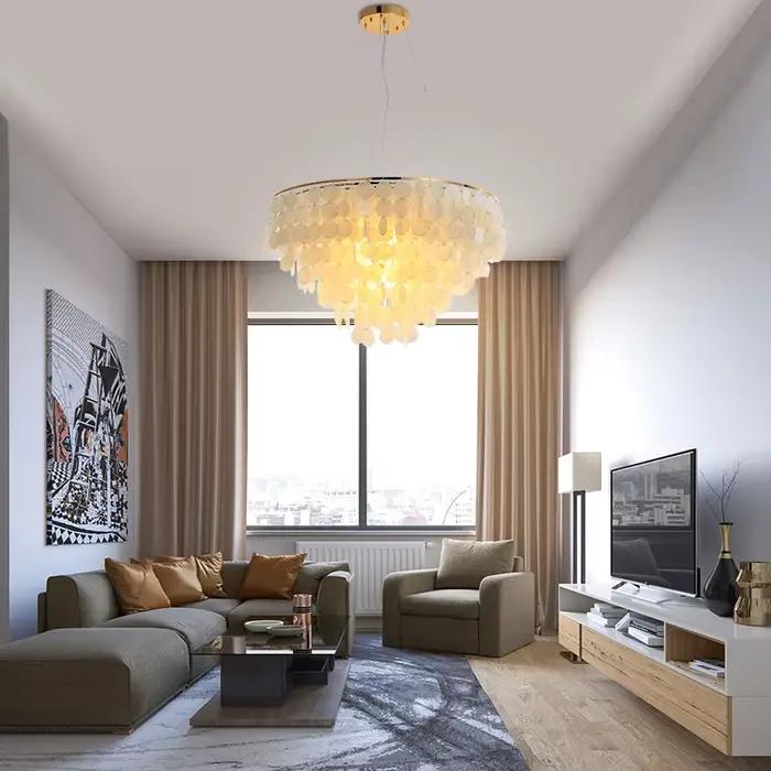 Lustre de plafond en coquillage chromé doré à LED