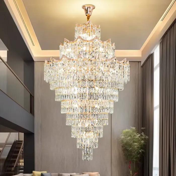 Lustre Duplex 2025 Nouveau Modèle Tendance Luxe Moderne Lampe de Hall en Cristal pour Villa et Salon à Plafond Haut