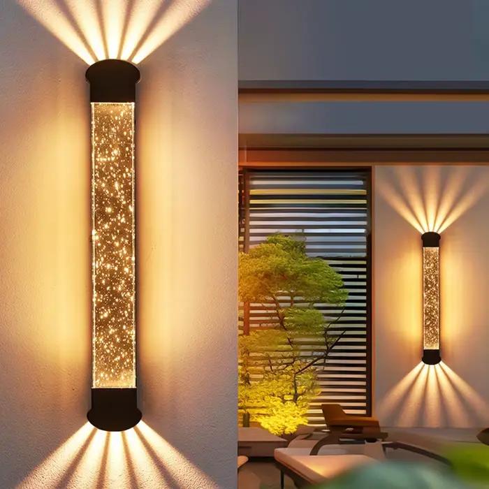 Applique murale exterieure en cristal et acier inoxydable moderne avec deux sources de lumiere led pour balcon cour couloir et escalier
