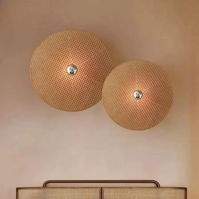 Lampes murales modernes en rotin Wabi-sabi LED lumières en osier couloir classique Loft
