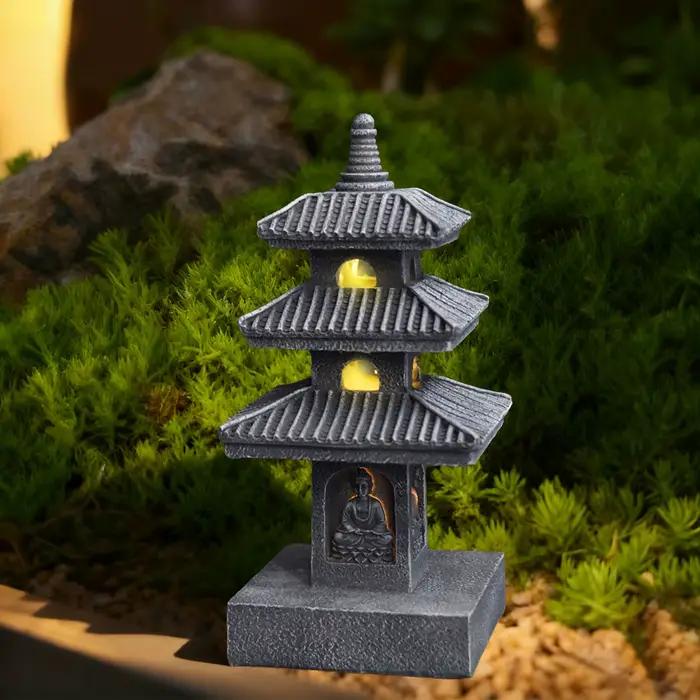 Lanterne solaire pagode, statue d'inspiration zen, lampe décorative, décorations de jardin extérieur, accessoires pour porche, patio, allée, cadeau