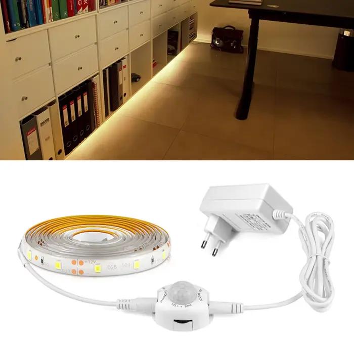 Placard lumineux LED 1M-5M avec capteur de mouvement PIR veilleuse 12V 2835 bande LED pour cuisine chambre salle de bain