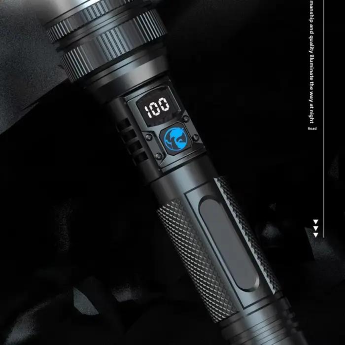 Nouvelle lampe torche rechargeable à tête en aluminium, laser blanc longue portée, affichage numérique LCD, éclairage extérieur, lampe de travail portable pour la maison