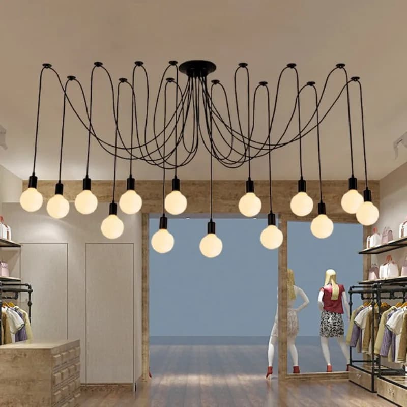 Vintage noir araignée suspension E27 Edison LED ampoule Multi Source de lumière rétro suspension lam