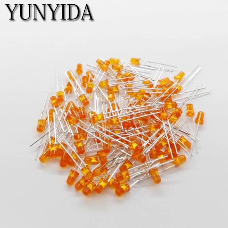 Diode électroluminescente LED orange, pieds de long 16-18mm, lot de 100 pièces, 14-19, 3mm