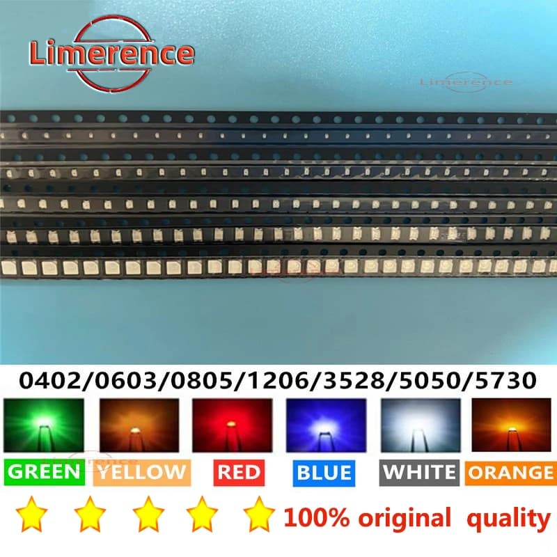 0402 0603 0805 1206 3528 5050 5730 3020 3014 4014 SMD LED rouge jaune vert blanc bleu Orange diode é