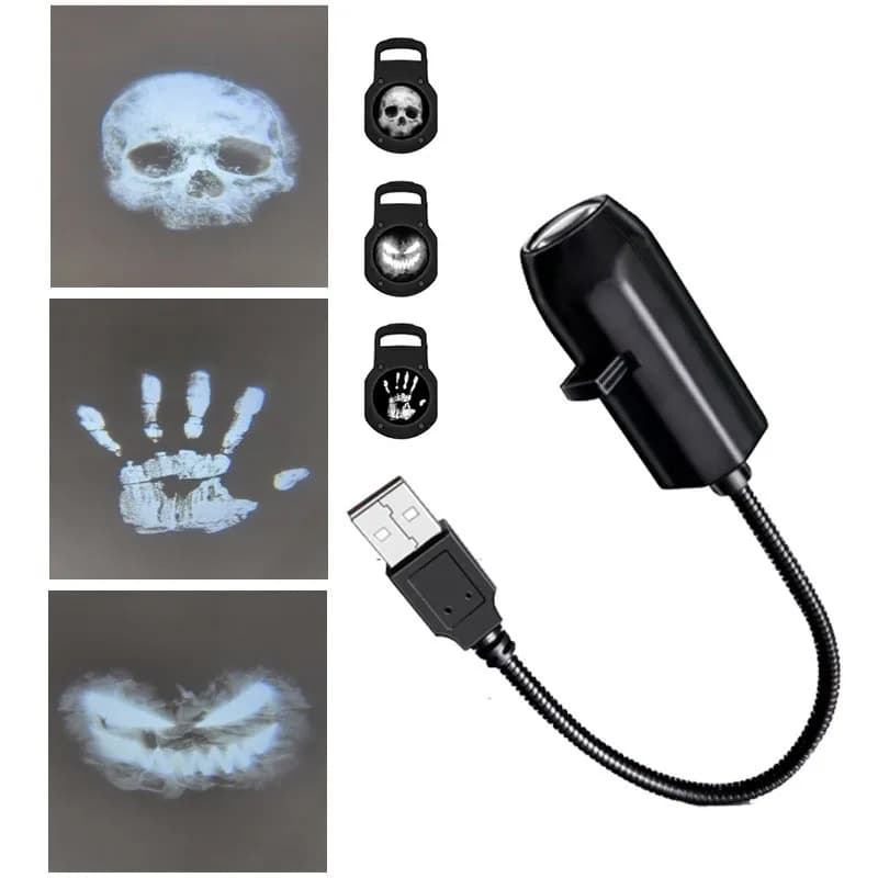 Halloween USB projecteur lumière crâne veilleuse fantôme lampe à LED 360 degrés rotatif commutable m