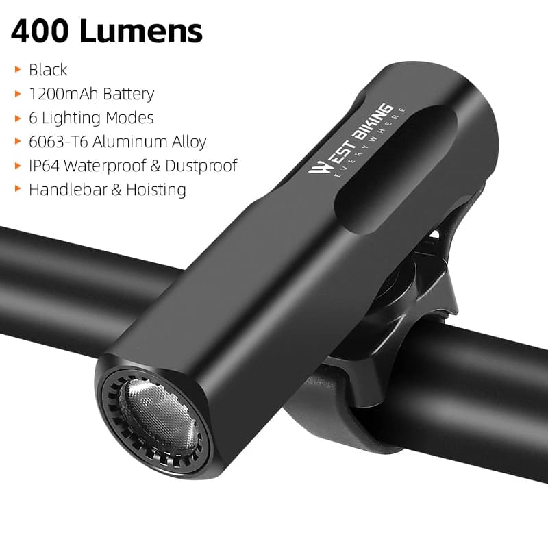 WEST BIKING – feux avant de vélo 400/800/1000 Lumens, phares de vélo, lampe de poche étanche, access