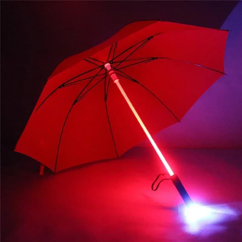 Parapluies lumineux LED avec poignée de lampe de poche, transparent, noir, gris, rouge