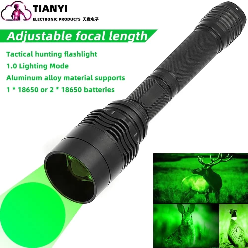 Lampe torche verte, lampe de chasse à LED verte monomode, lampe zoomable pour la chasse, torche vert