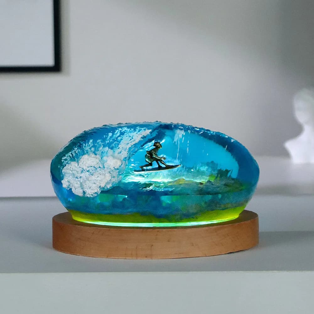 Lampe de chevet en résine, corail océanique, mini-lampe de table, micro-paysage miniature, décoratio