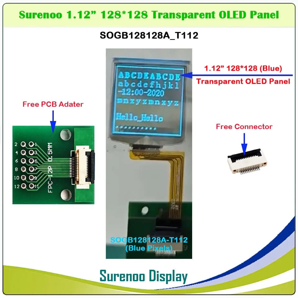 Écran OLED transparent réel, 1,12 pouces 128*128 128X128 128128, module d'affichage graphique série