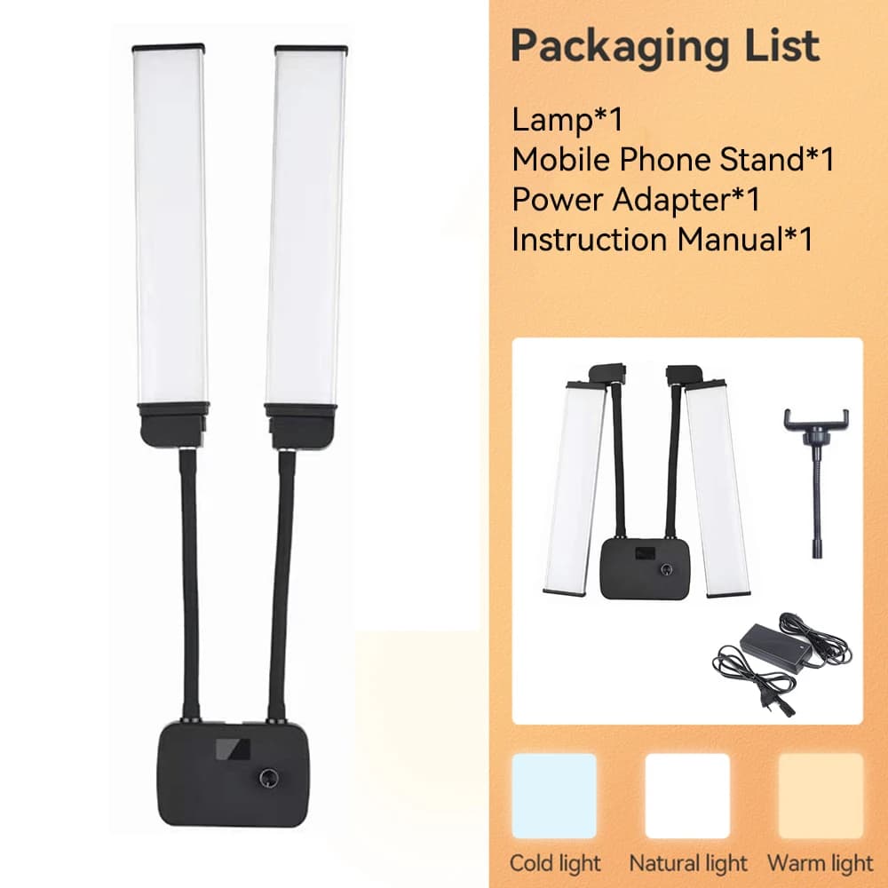 Lampe annulaire LED à double bras avec trépied, studio photo, longues bandes, écran LCD, éclairage p