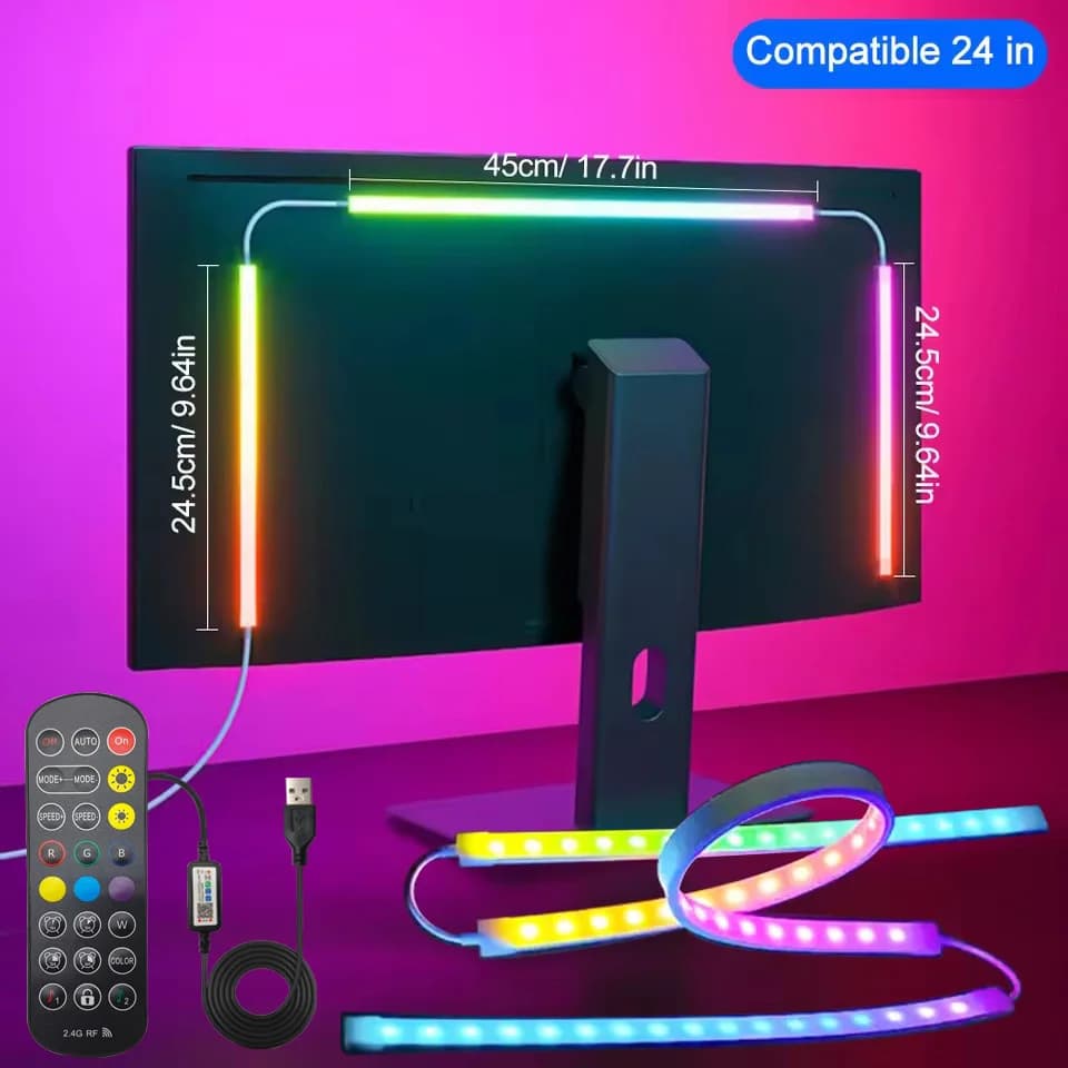 Bande lumineuse LED USB pour rétro-éclairage TV, ambiant intelligent, 24 27 32 34 pouces, écran de m