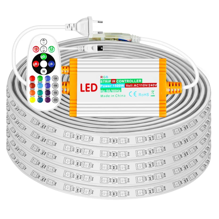 Bande lumineuse LED RGB 1m-50m, 220V, 5050, étanche IP67, contrôle de bande Flexible avec prise d'al