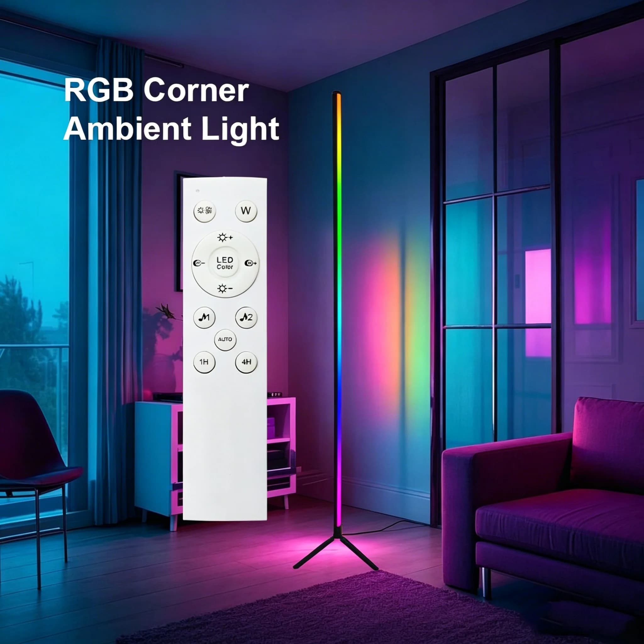 Lampe d'angle de sol RGB pour gaming avec corps en plastique et support trépied, lumière d'ambiance