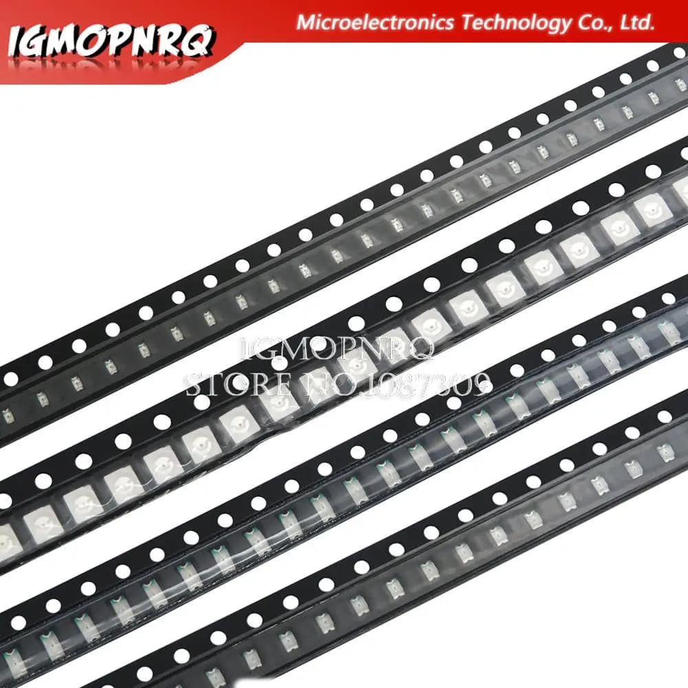 Diode électroluminescente LED SMD, rouge, jaune, vert, blanc, bleu, 100 pièces, 0402, 0603, 0805, 12