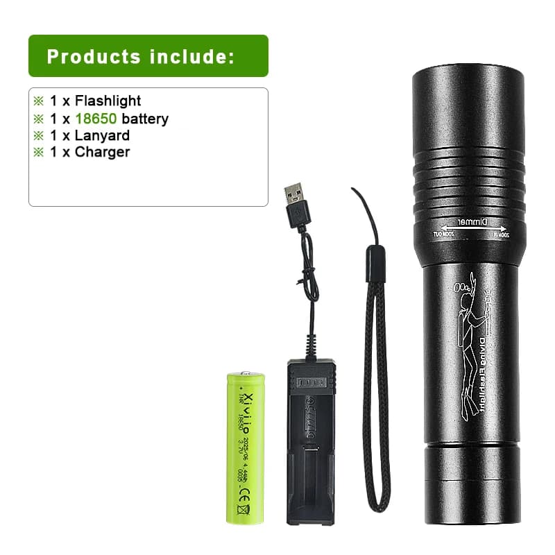 Lampe de poche de plongée professionnelle T6 torche tactique 200M Zoom lampe de poche torche de plon