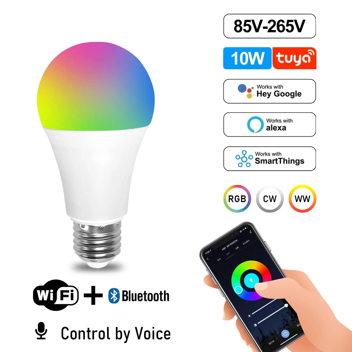 Ampoule LED WIFI intelligente GU10, 10w 6W E14 B22 E27 110V 220V Rgb, lampe à intensité variable, fo