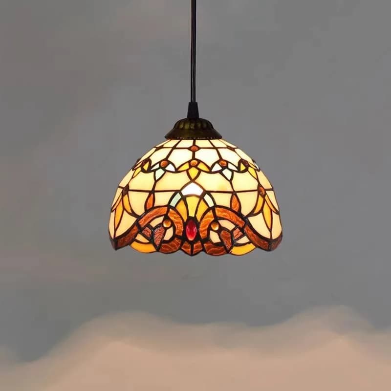 Abat-jour Tiffany en verre teinté, luminaire suspendu décoratif, lampe suspendue rétro baroque pour 