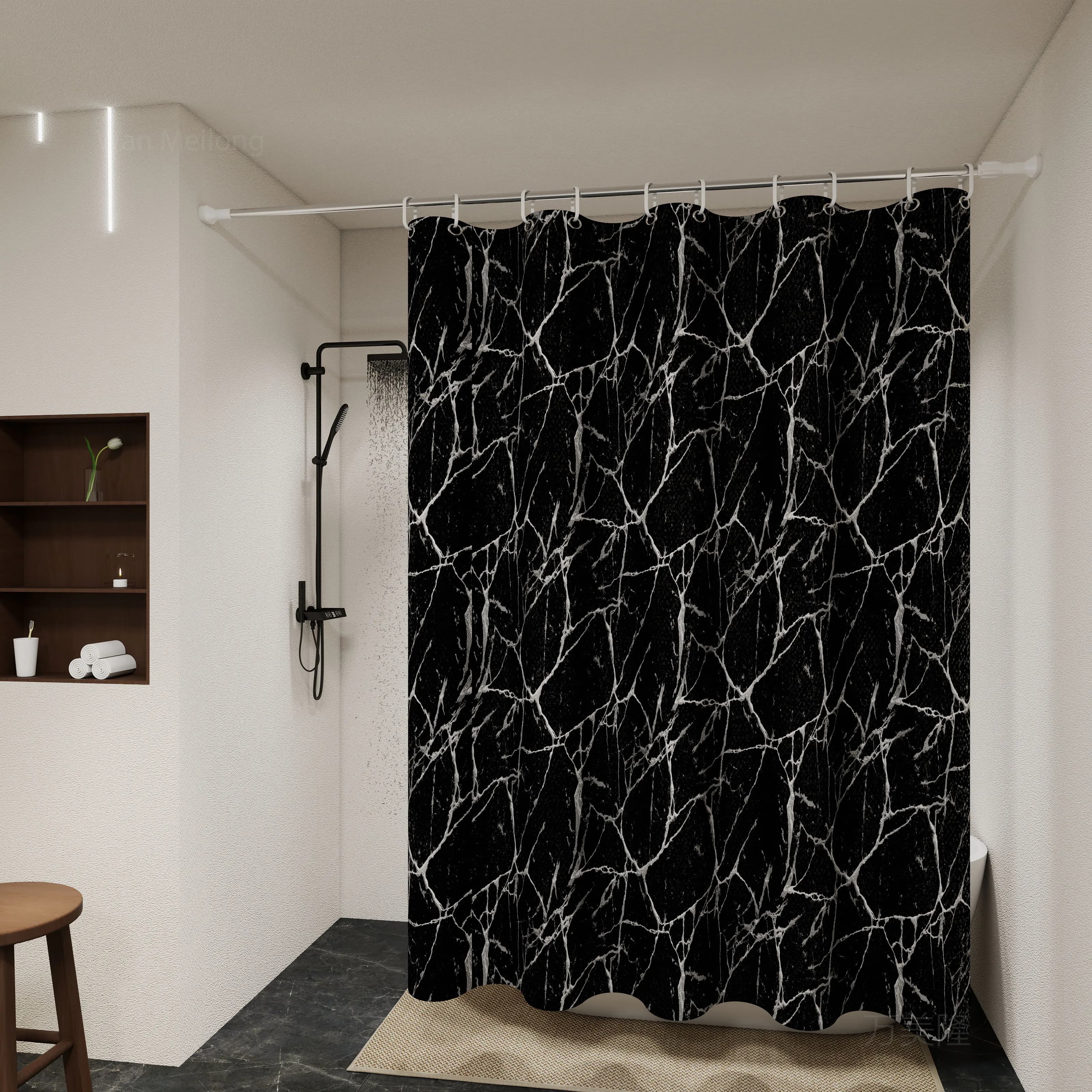 Rideau de douche de salle de bain, imperméable, pour baignoire, facile à nettoyer et essuyer, en PEV