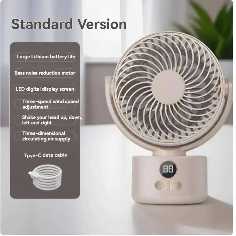 Ventilateur électrique de bureau à affichage numérique LED 360 °   Ventilateur de circulation d'air 