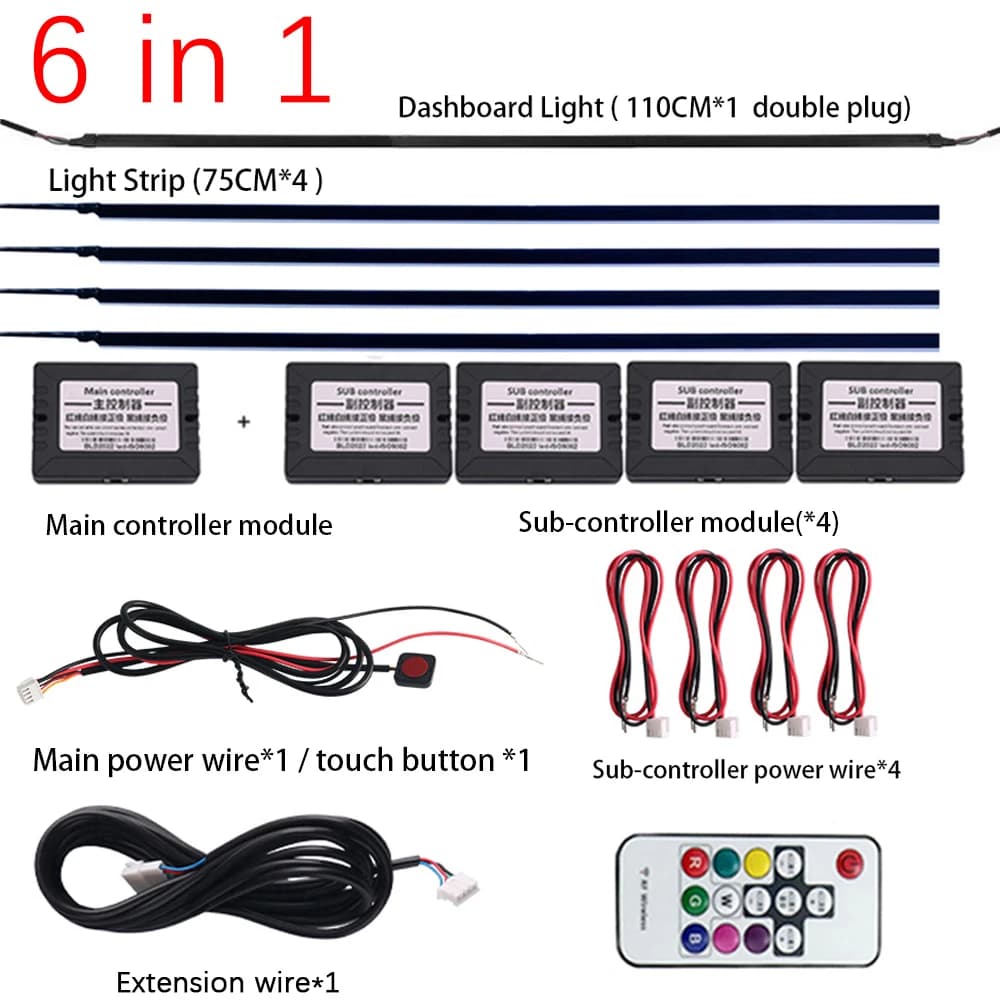 18/22 en 1 Led voiture intérieur ambiant 64 213 couleur RGB arc-en-ciel symphonie App Bluetooth à di