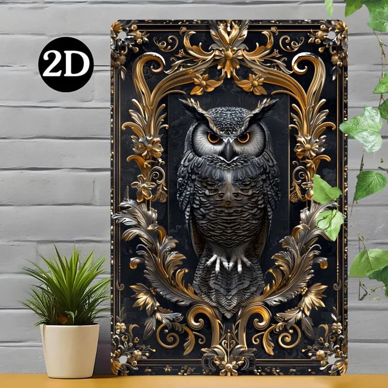 Panneau mural vintage en aluminium en forme de hibou, œuvre d'art en relief, design classique pour l