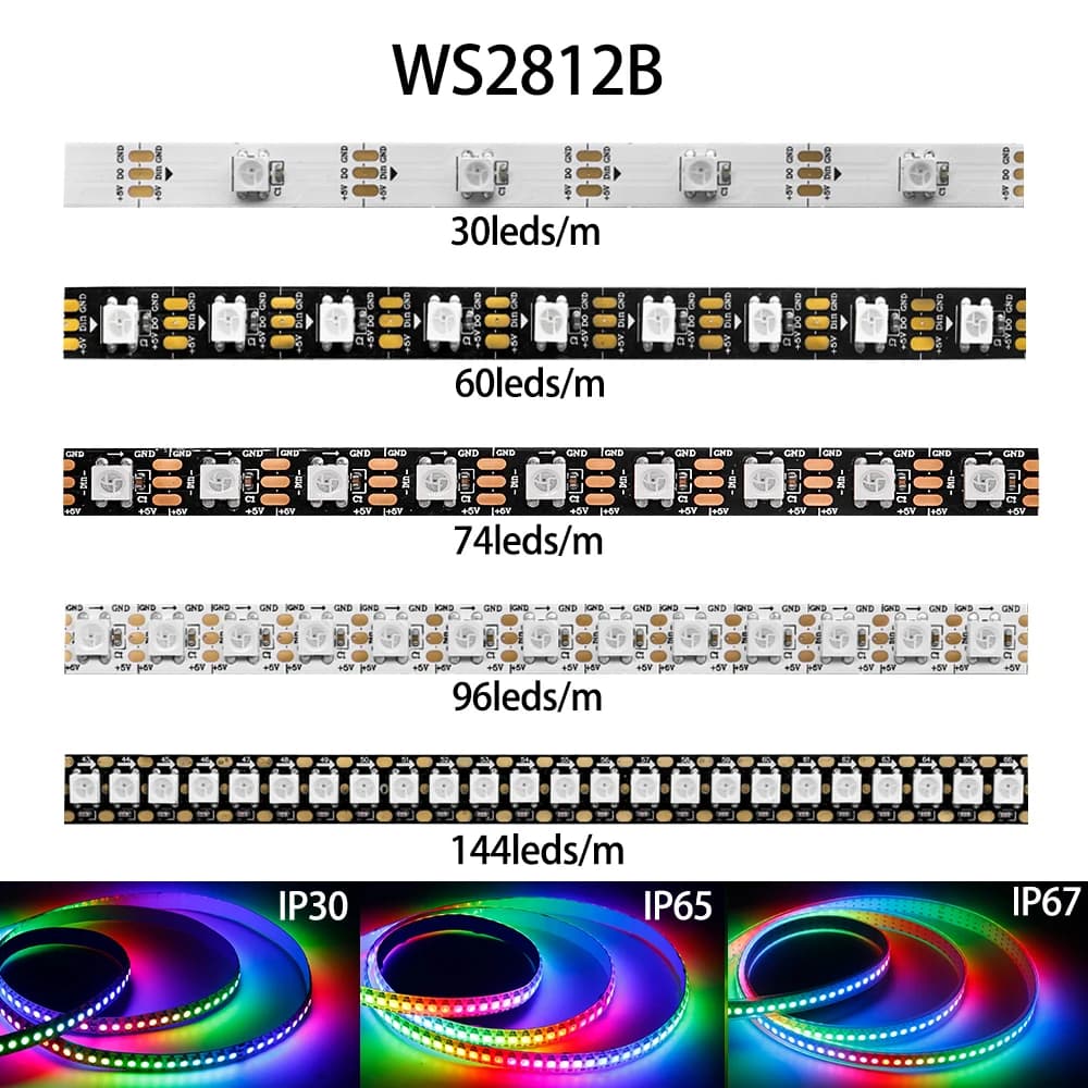 DC5V WS2812B WS2812 bande Led 30/60/74/96/144leds/m noir blanc PCB RGB adressable individuellement P