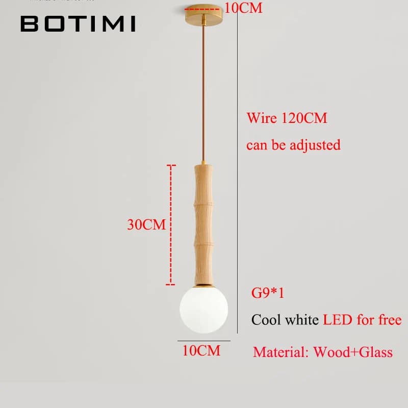 BOTIMI abat-jour en bambou fait en bois chevet pendentif LED lumières avec abat-jour en verre fil su