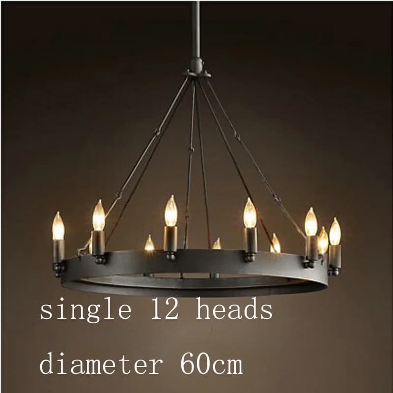 Ferme Vintage anneau lustre américain industriel noir fer suspension lumière Villa hôtel hall salon 