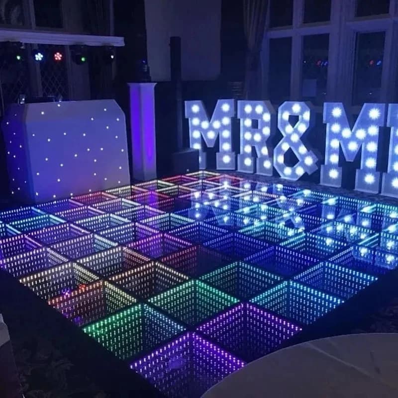 Piste de danse magnétique à LED, 3 mètres carrés, miroir Extron 3D, RVB, panneaux pour scène de mari