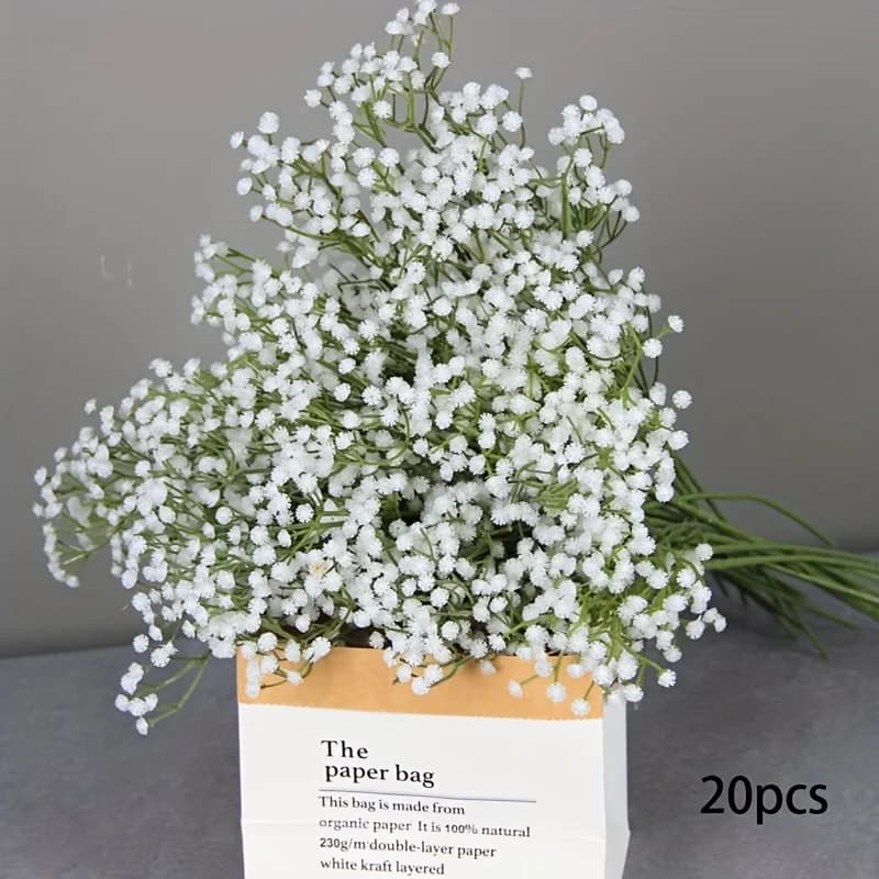Fleurs artificielles gypsophile blanches réalistes, 20 pièces, fausse haleine élégante pour Bouquets