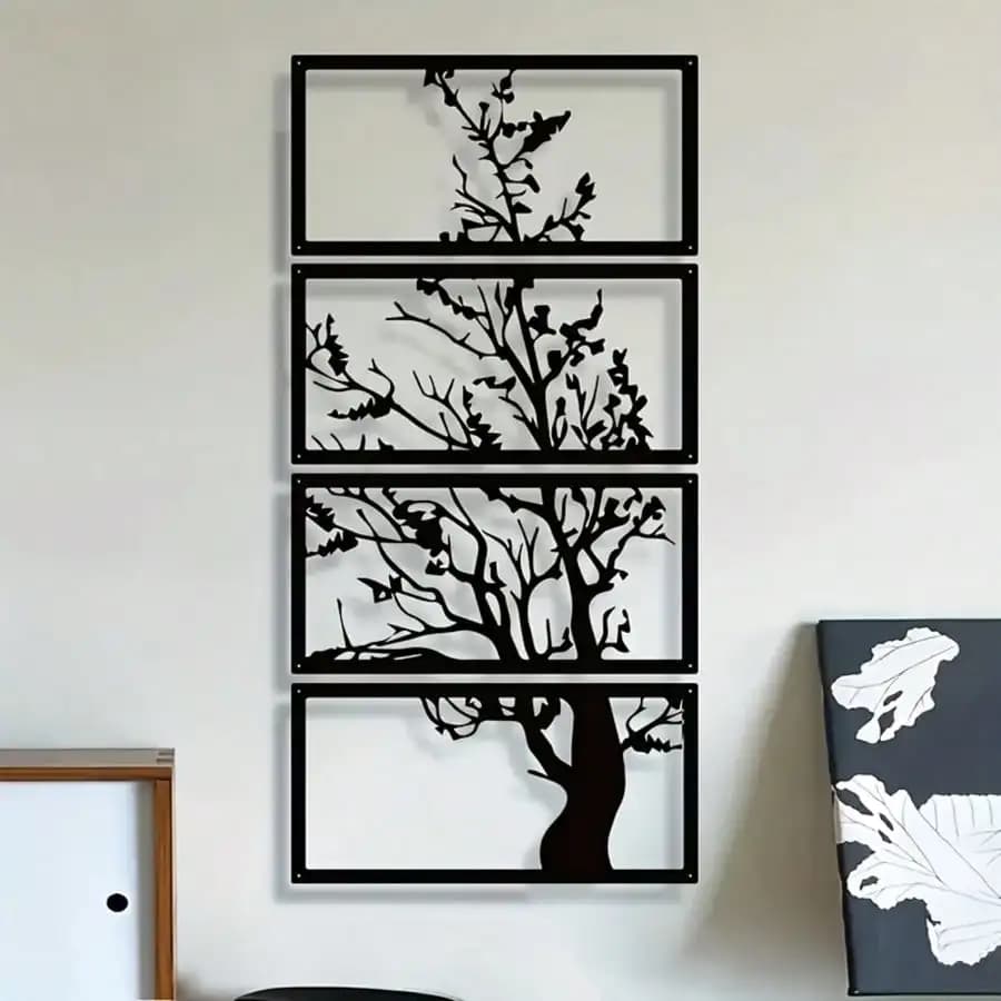 Décoration murale en métal noir Art déco, œuvre d'art suspendue de Silhouette d'arbre de vie, décora