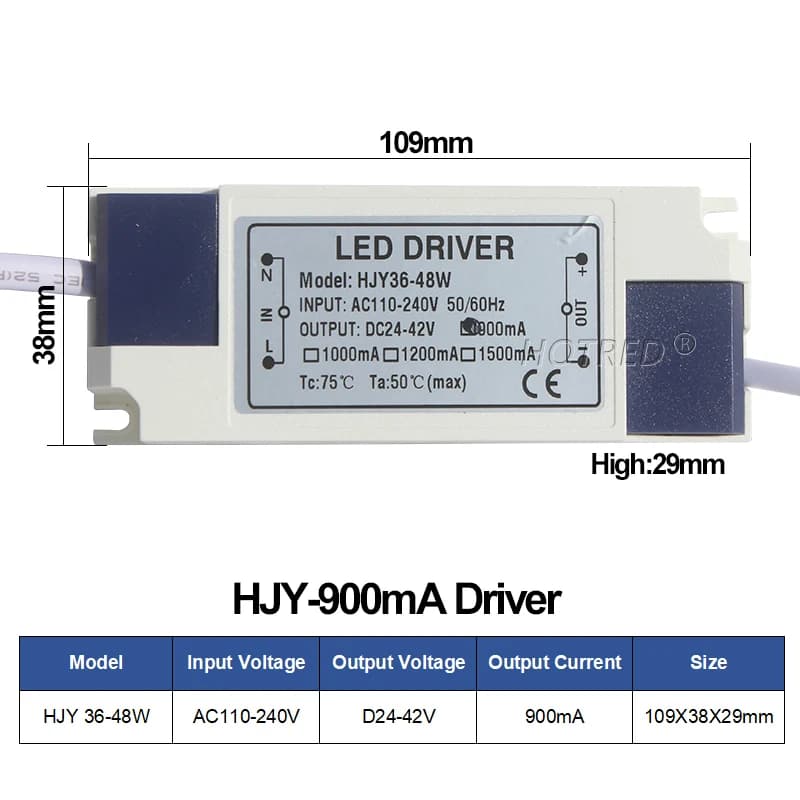 Alimentation de pilote LED 36W 40W 45W 48W 50W, transformateur de lumière, sortie DC24-42V 900mA 120