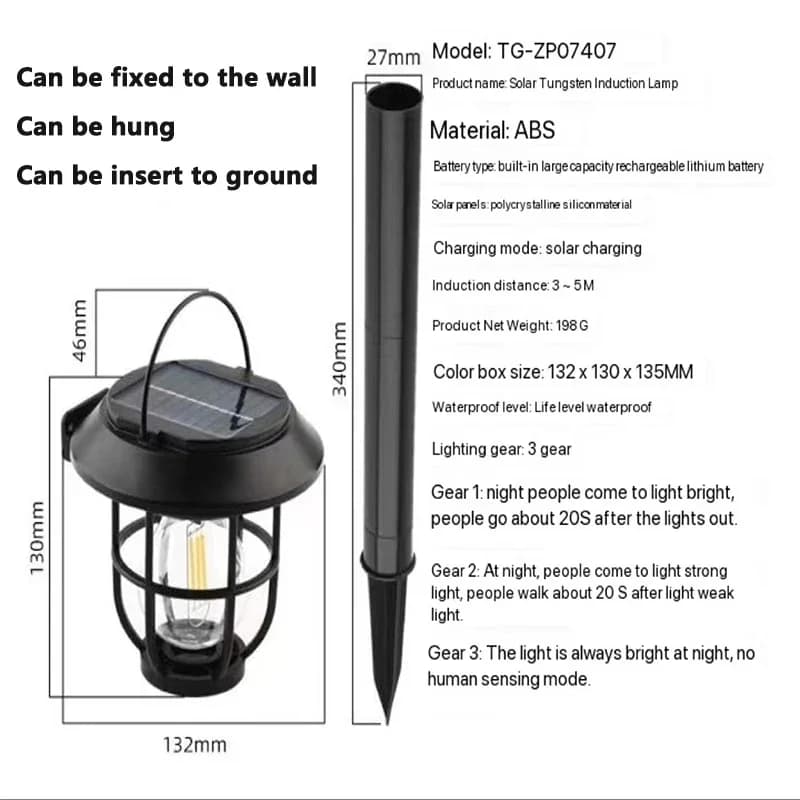1/2 pièces lampadaires solaires extérieur 3IN1 LED Induction applique murale décorative tungstène la