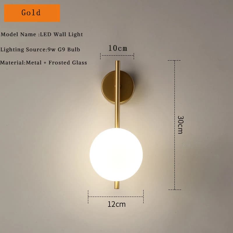 Lampes murales LED d'intérieur pour chambre à coucher de chevet avec ampoule G9 9w LED boule de verr