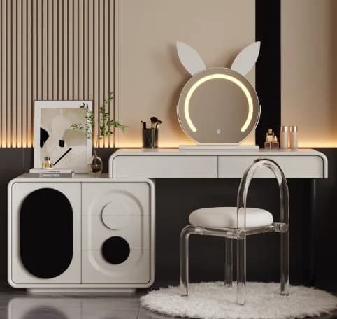 Coiffeuse moderne en bois pour chambre à coucher avec miroir et tabouret, meuble de maquillage de lu
