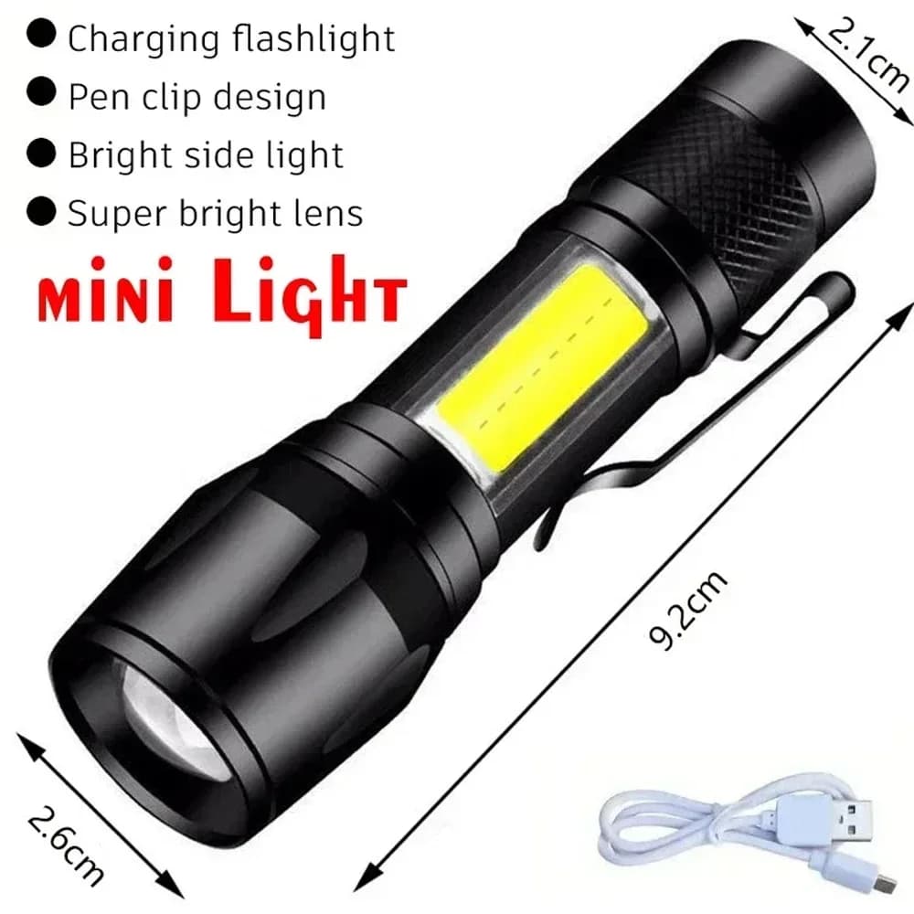 Lampe de poche LED Ultra lumineuse type-c, Rechargeable, Zoom longue portée, torche tactique 1000LM,