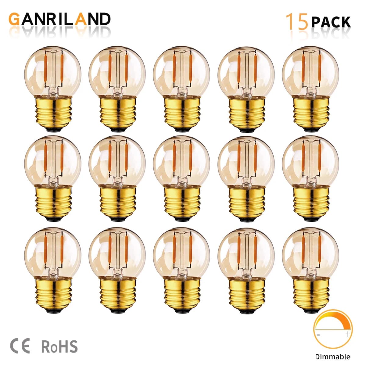 GANRILAND Lot de 15 Ampoule LED E27 1W G40 Globe Clair Ambre Blanc chaud 2200K Lamp 360 degrés 220V
