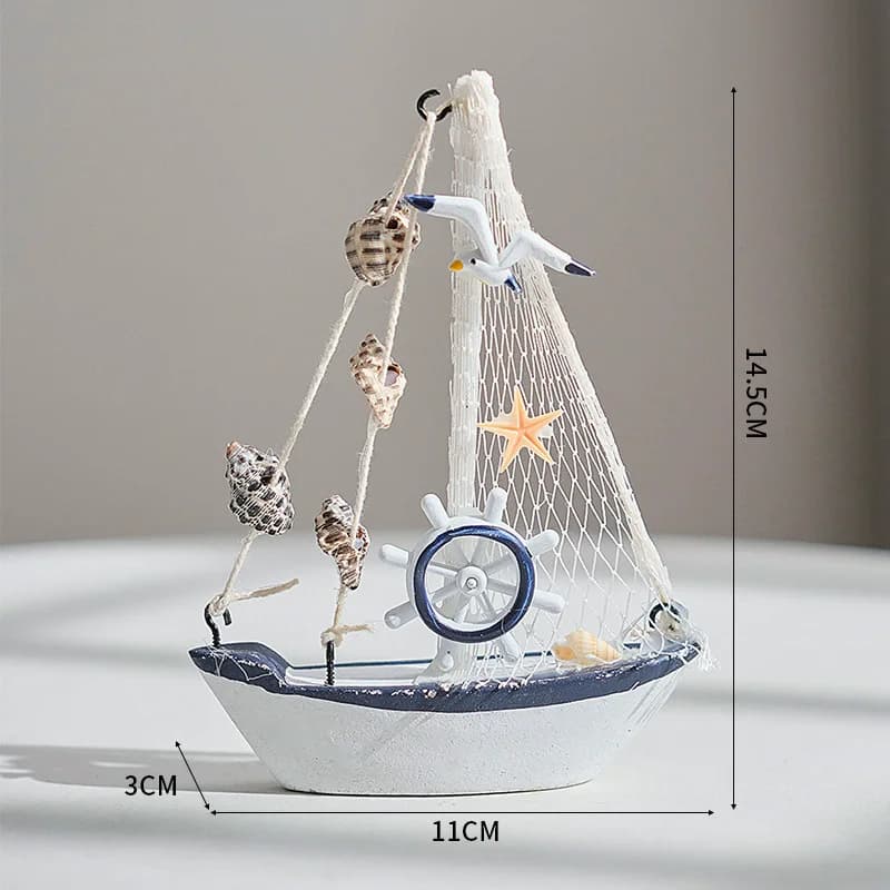 Mini bateau à voile en bois de Style nautique, ornement artisanal bleu nautique pour décoration de s