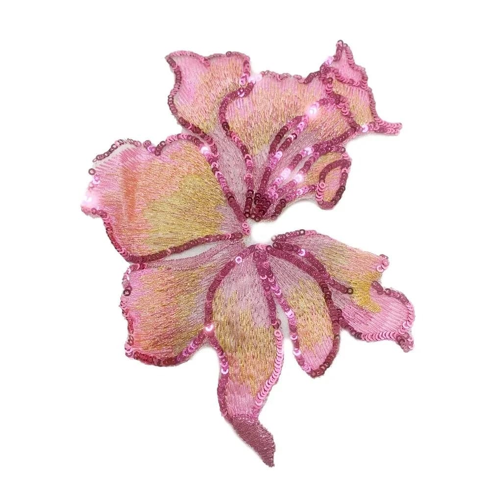 Grande applique florale créative à paillettes, garniture en dentelle DIY, patchs brodés de fleurs 3D