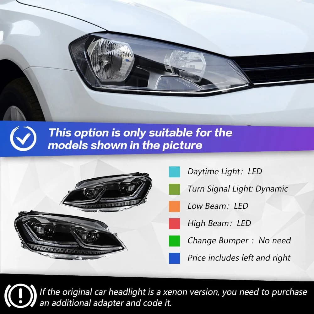 Phare avant AKD pour Golf 7 MK7 GTI, phare LED 2013-2017, phares Golf 7 MK7 GTI, feux de jour DRL, c